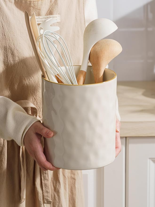 famiware Ocean Utensil Holder, 7.2"+5.8" Ceramic Kitchen Utensil Holder - Image 4