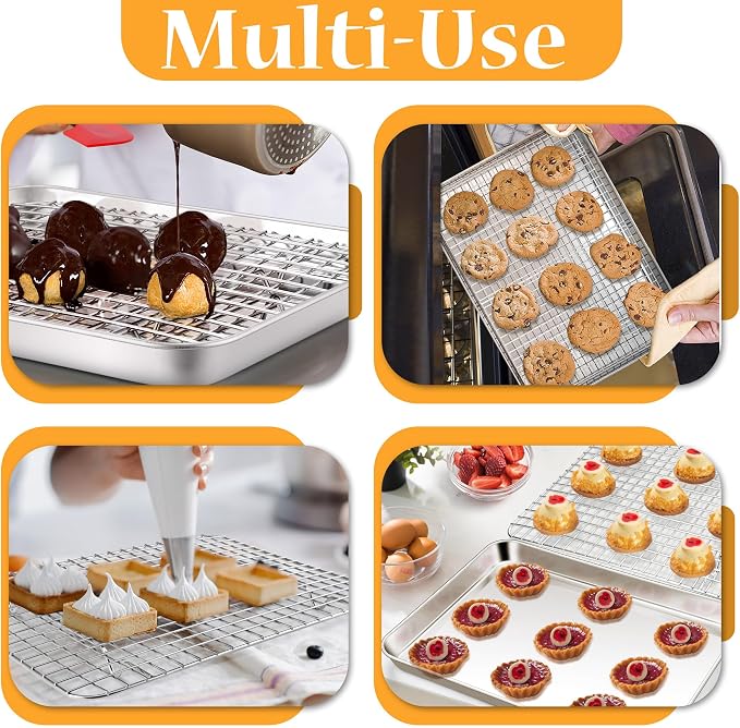 TeamFar Baking Pan with Rack Set, Stainless Steel Cookies Sheet Baking Tray Pan - Image 5