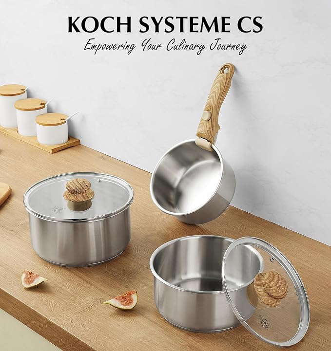 KOCH SYSTEME CS Stainless Steel Saucepan Set 1.5QT & 2QT & 3QT, Stainless Steel - Image 8