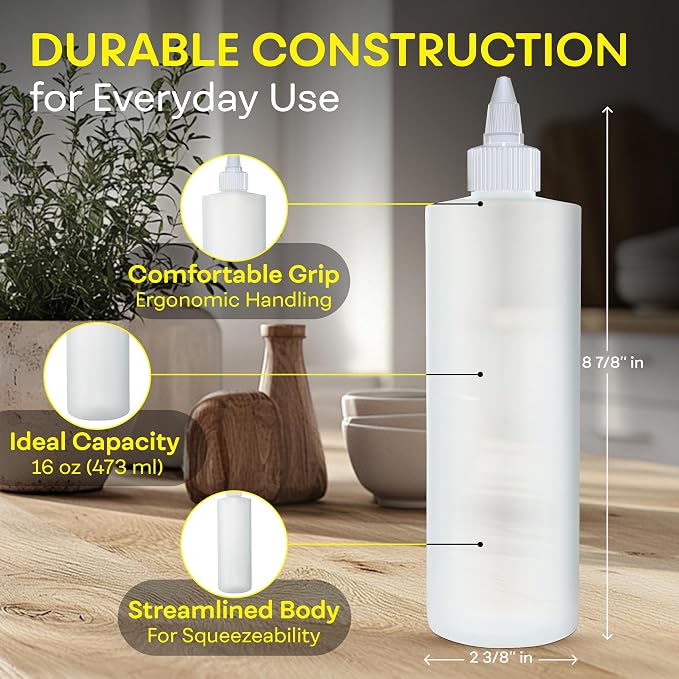 BRIGHTFROM Condiment Squeeze Bottles, 16 OZ Empty Squirt Bottle - Image 2