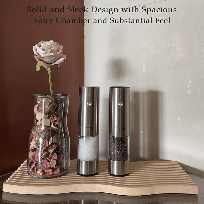 Electric Salt and Pepper Grinder Set, USB Rechargeable, Stainless Steel - Image 7