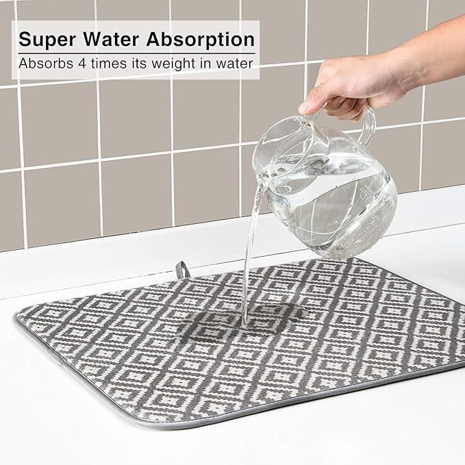 Dish Drying Mat for Kitchen 2 Pack, Ultra Absorbent Microfiber Dishes Drainer - Image 6