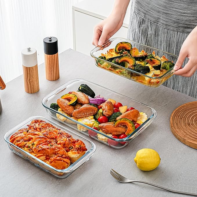 High Borosilicate Glass Baking Tray 3-Piece Set, 2.3 Quarts+1.6 Quarts+1.0 - Image 4
