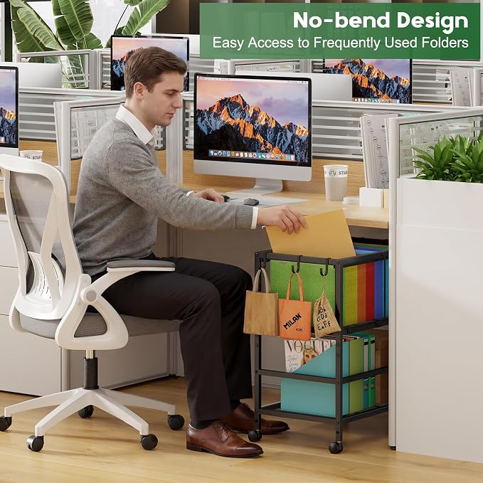 Rolling File Cart for Letter Size, Metal Hanging File Organizer - Image 5