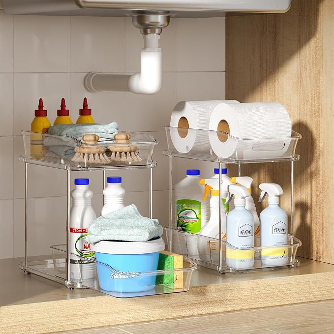 Delamu 2-Tier Under Sink Organizers and Storage, Pull Out Kitchen Pantry - Image 8