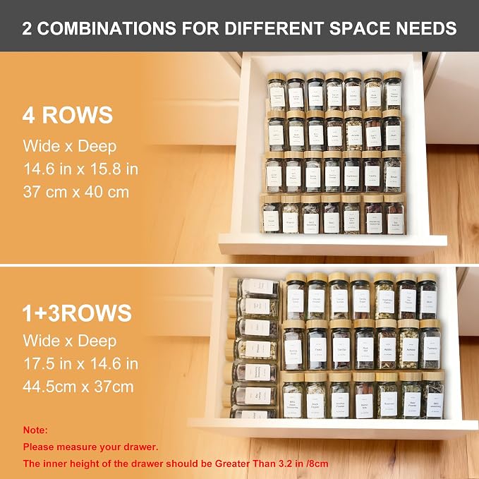 Spice Drawer Organizer with 35 Bamboo-lidded Spice Jars, 216 Labels, 25 - Image 5
