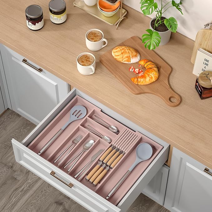 TIOPGHAD Bamboo-Silverware-Drawer-Organizer-Kitchen, Expandable Utensil Holder - Image 6
