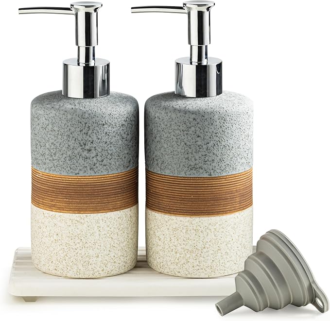 Ceramic Soap Dispenser Set – Hand Soap, Dish Soap, Shampoo & Shower Soap by Cormomu