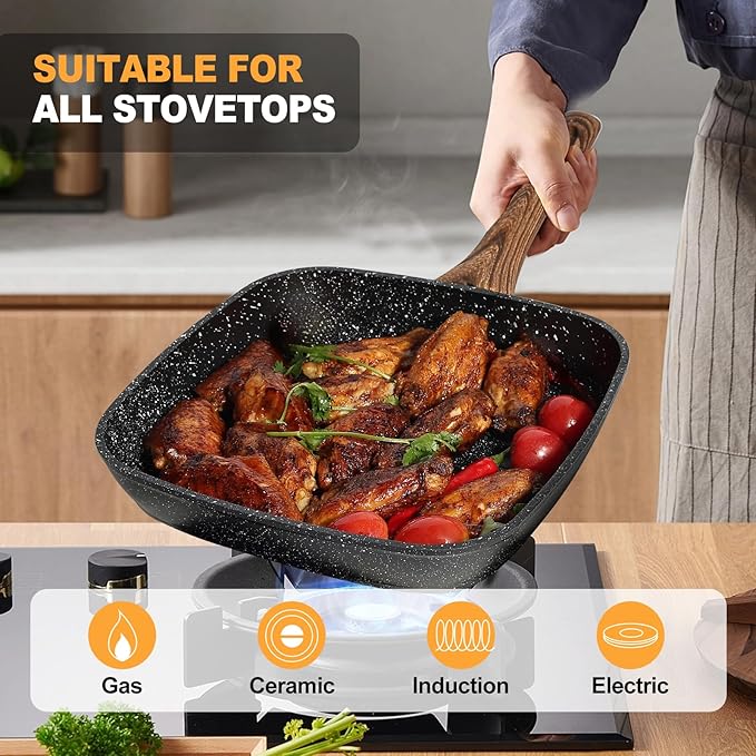 NEWBULIG 3-Piece Nonstick Grill Pan Set, Square Griddle Pans - Image 4