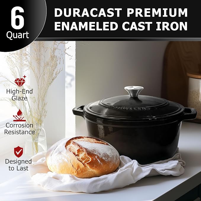 MUELLER HOME 6 Quart Enameled Cast Iron Pot Dutch Oven, Heavy-Duty Oven-Safe up - Image 2