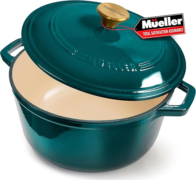 MUELLER HOME 4.5 QT Enameled Cast Iron Dutch Oven, Heavy-Duty Casserole Dish by MUELLERHOME