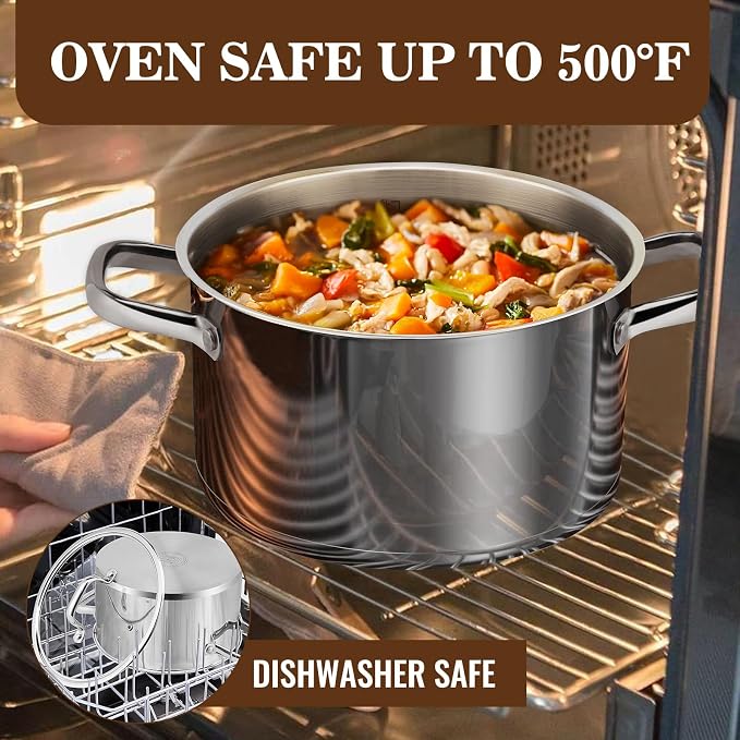 Rorence Stainless Steel Stock Pot, Tri-Ply Base Large Pot Induction Cooking Pot - Image 6