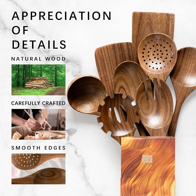 Wooden Spoons for Cooking, Nonstick Cooking Utensil Set - Image 4