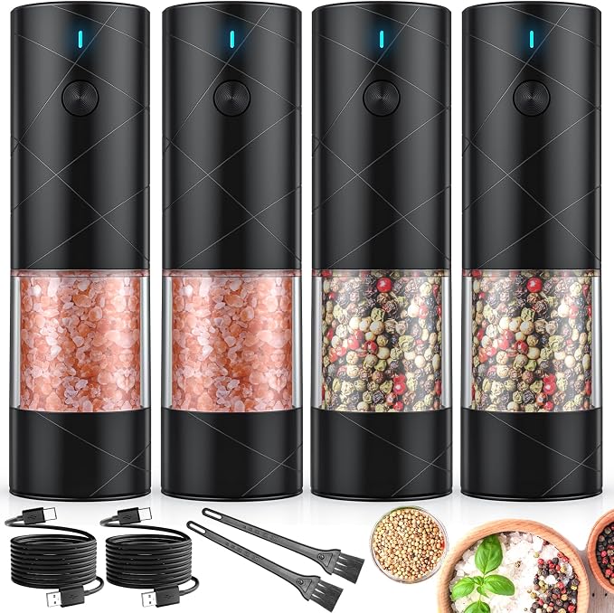 4Pack Electric Salt and Pepper Grinder Set USB Rechargeable by Lidaop