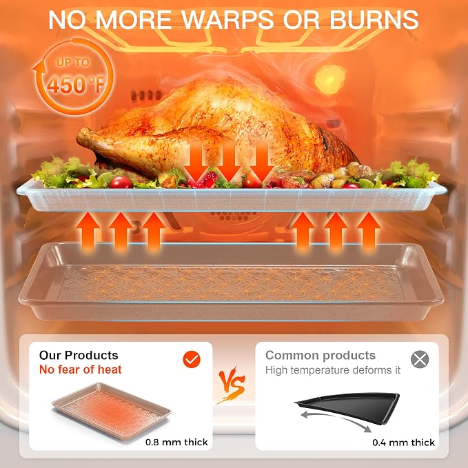 HONGBAKE Nonstick Baking Sheet Pan Set of 3, Cookie Sheets - Image 5