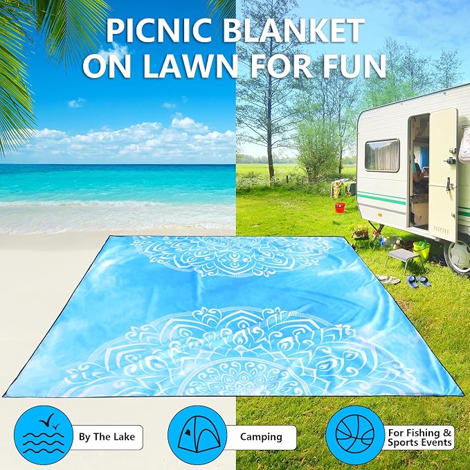 WIWIGO Beach Blanket Waterproof Sandproof Beach Mat 79" X 83"/10'x9'for 2-8 - Image 5