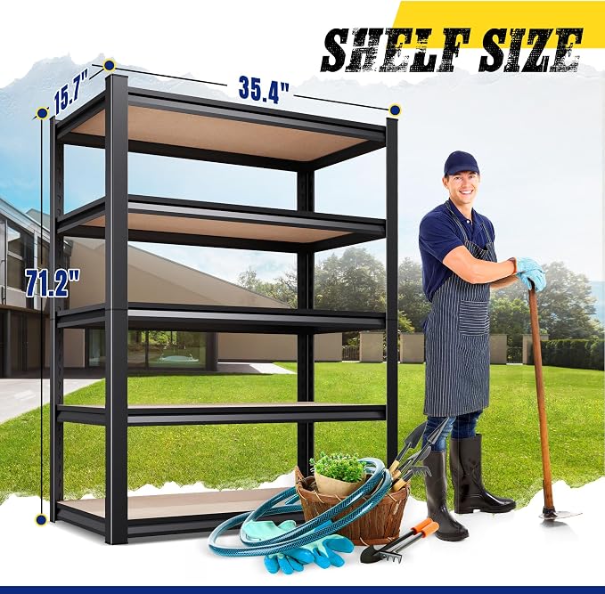 71"H-35"W-15.7"D Garage Shelving-2050LBS 5 Tier Storage Shelves, Adjustable - Image 3