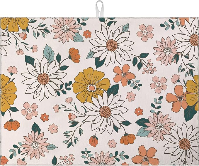 Boho Flower Dish Drying Mat for Kitchen Counter Microfiber Absorbent Dish by VisittheDuibelproduct