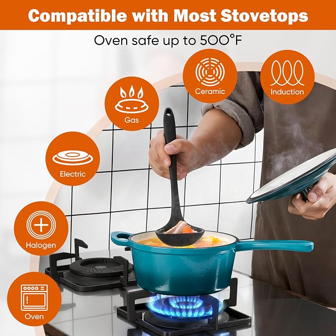 Homikit 3 Quart Saucepan with Lid, Enameled Cast Iron Saucepan - Image 4