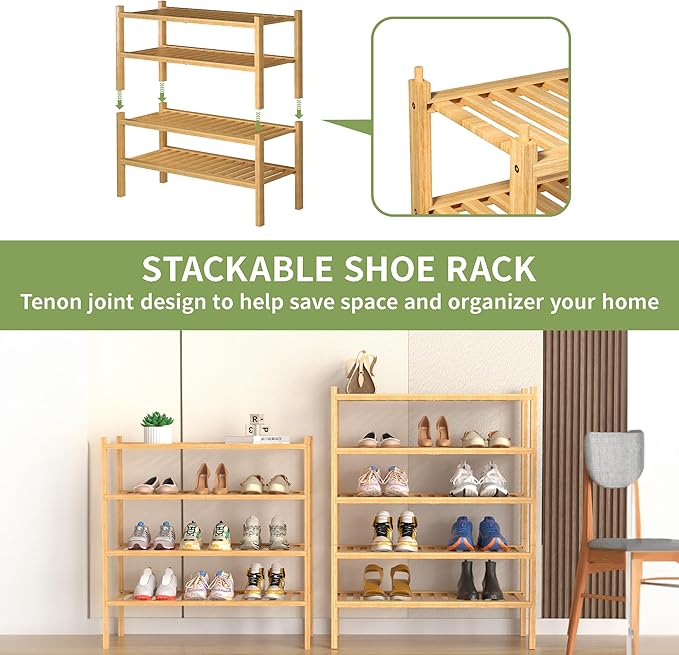 ROMGUAR CRAFT 4 Tier Bamboo Shoe Rack - Image 4