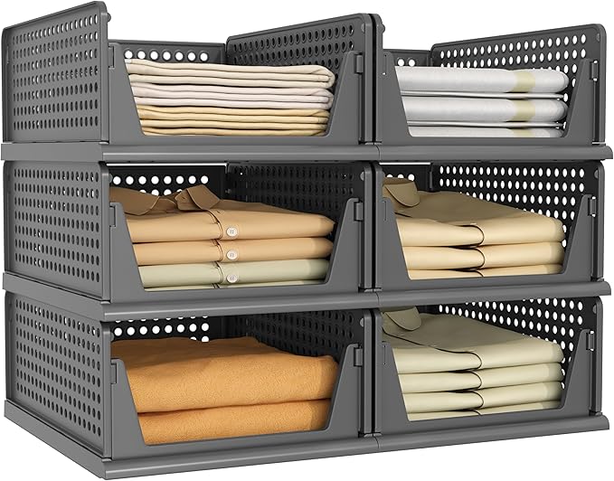 Pinkpum 6 Pack Black Closet Organizers and Storage Plastic Stackable Storage by Pinkpum