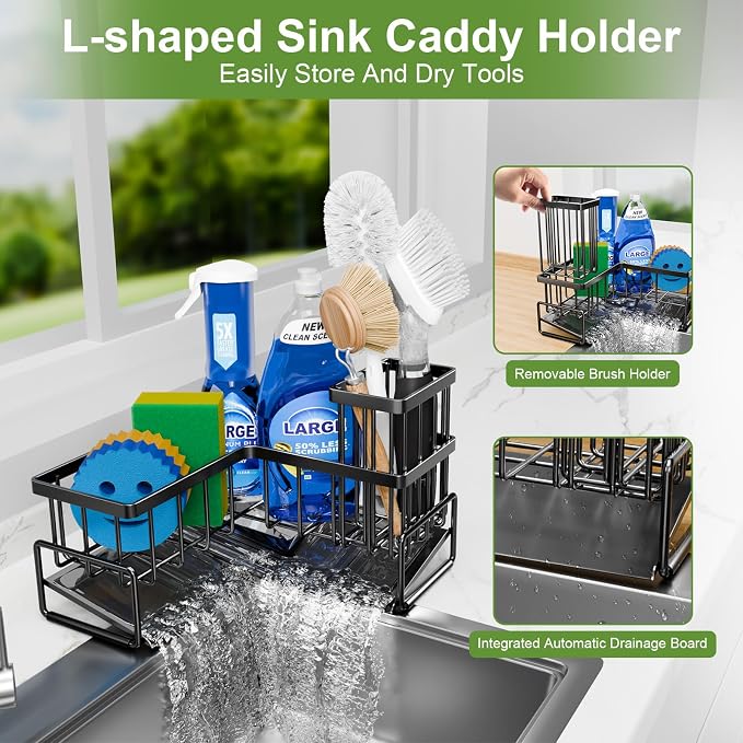 Fikoksol Large Sponge Holder for Kitchen Sink, 90-Degree Sink Caddy Organizer - Image 2
