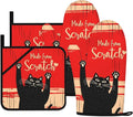 Funny Cat Oven Mitts and Pot Holders Sets Red Black Kitchen Decor Cute Cat by HAISUKA
