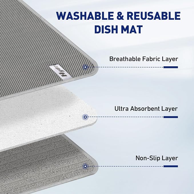 14.6*11.8 inch Microfiber Dish Drying Mat, 2 Compact Ultra Absorbent Dish Mat - Image 4