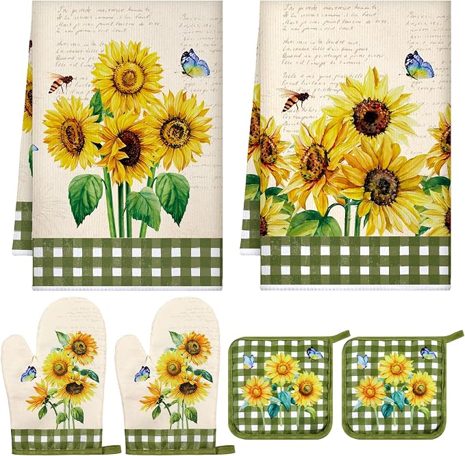 Leinuosen 6 Novelty Sunflower Kitchen Towels Kitchen Decor and Accessories Set by Leinuosen