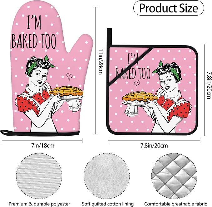 Funny Oven Mitts and Pot Holders Sets Pink Kitchen Accessories Cute Kitchen - Image 4