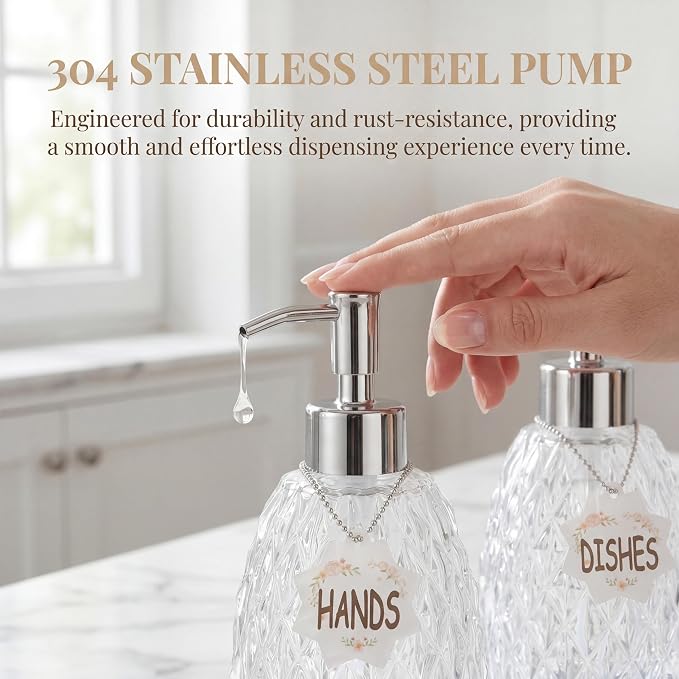MALACHI Soap Dispenser Set, Crystal-Textured Diamond Glass - Image 3