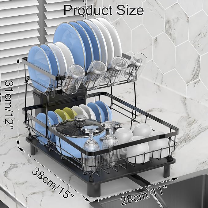 Small 2 Tier Dish Drying Rack, Space Saving Dish Racks - Image 7
