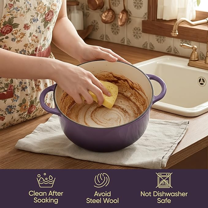 6 Quart Dutch Oven Pot with Lid, Non Stick Enameled Cast Iron Dutch Oven - Image 6