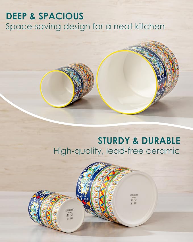 vancasso SIMI Utensil Holder, 7.3"+5.5" Porcelain Kitchen Utensil Holder - Image 7