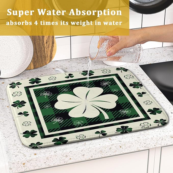 Giwawa Patrick Clovers Dish Drying Mat 16"x18" Lucky Shamrock Spring Leaf Dish - Image 7
