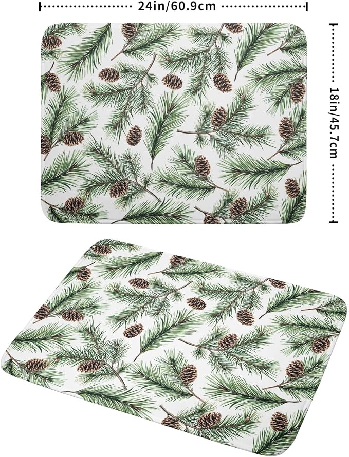 Winter Dish Drying Mat for Kitchen Counter Pine Needle Cone Festival Xmas - Image 2