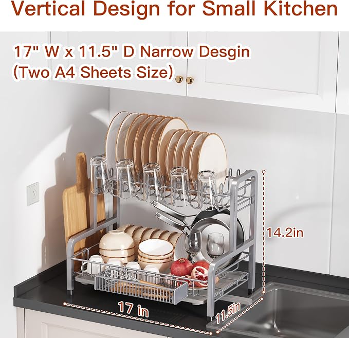 2 Tier Dish Drainer Drying Rack - Image 6