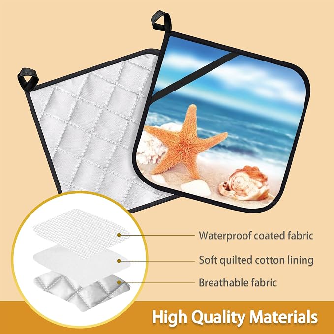 Beach Starfish Shells Pot Holder Set of 2, Heat Resistant Potholders Oven Hot - Image 3