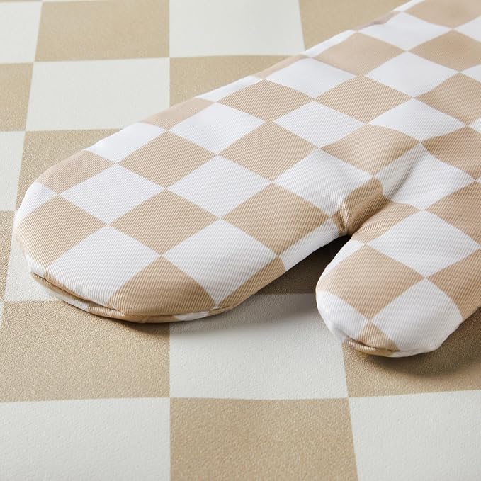 Ohocut Beige Checkered Oven Mitts Heat Resistant, Vintage Retro Checkerboard - Image 6