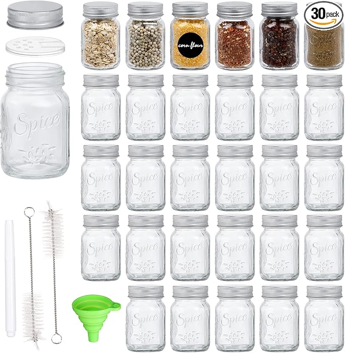 30 Pack 4oz Glass Mason Spice Jars Bottles, Empty Round Containers by Mcupper
