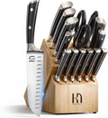 KnifeSaga Knife Set with Block, Japanese 15 PCS Ultra Sharp Ktichen Knives Set by PushBoundariesforSharpness