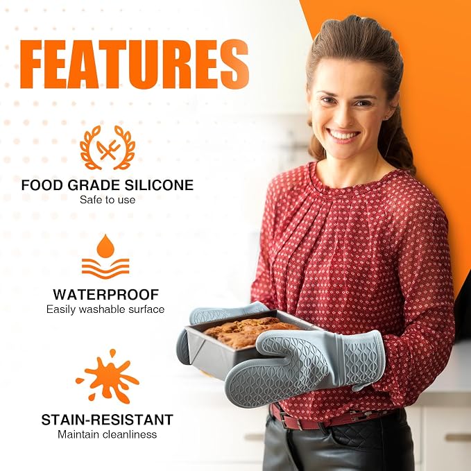 Silicone Oven Mitts, Heat Resistant 2PCS Oven Mitts - Image 4