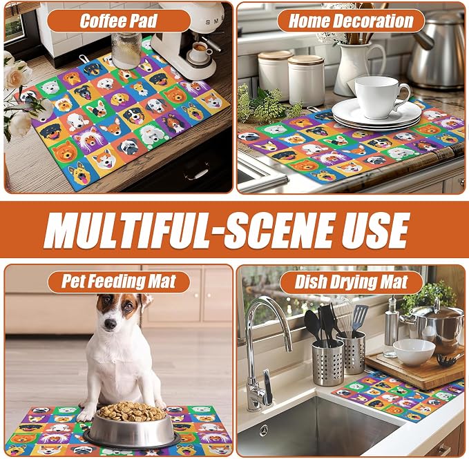 Cute Dogs Dish Drying Mat for Kitchen Counter Microfiber Absorbent Dish Kitchen - Image 7