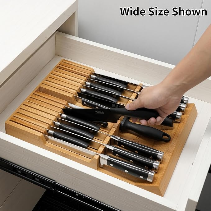 Utoplike In-drawer Knife Block Bamboo Kitchen Knife Drawer Organizer Large - Image 2