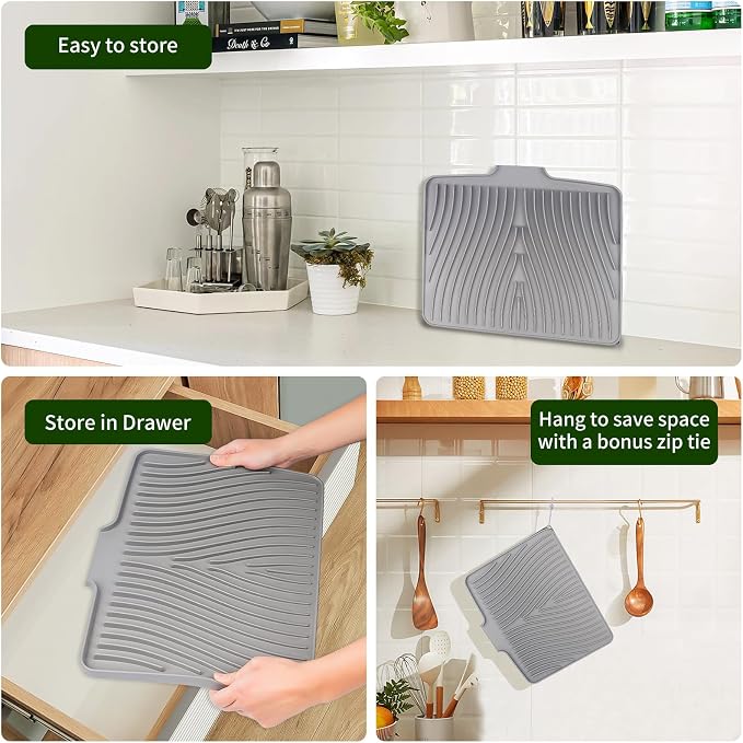 Silicone Dish Drying Mat 16x13, Food-Grade Silicone, Easy Clean Pad - Image 5