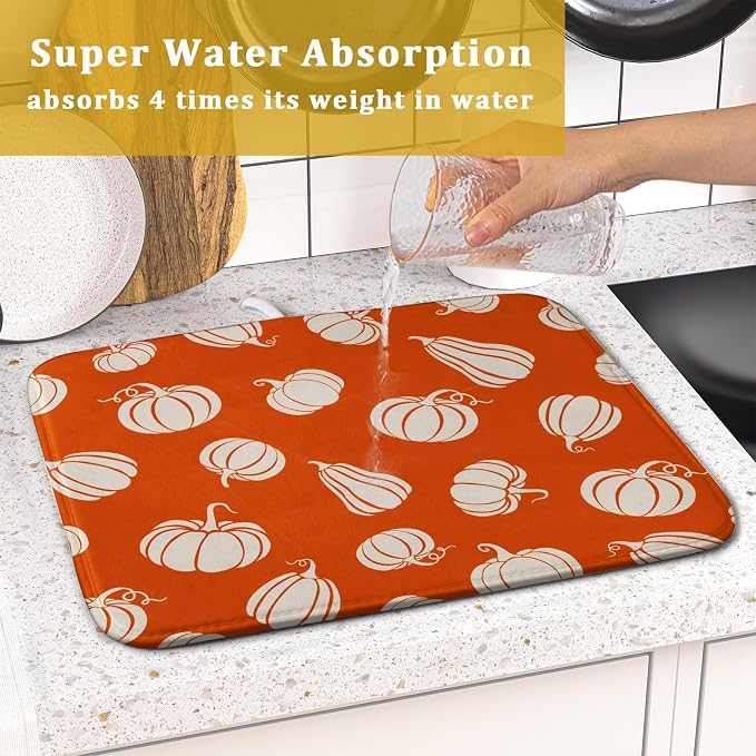 Fall Dish Drying Mat for Kitchen Counter Autumn White Pumpkins Festival - Image 7
