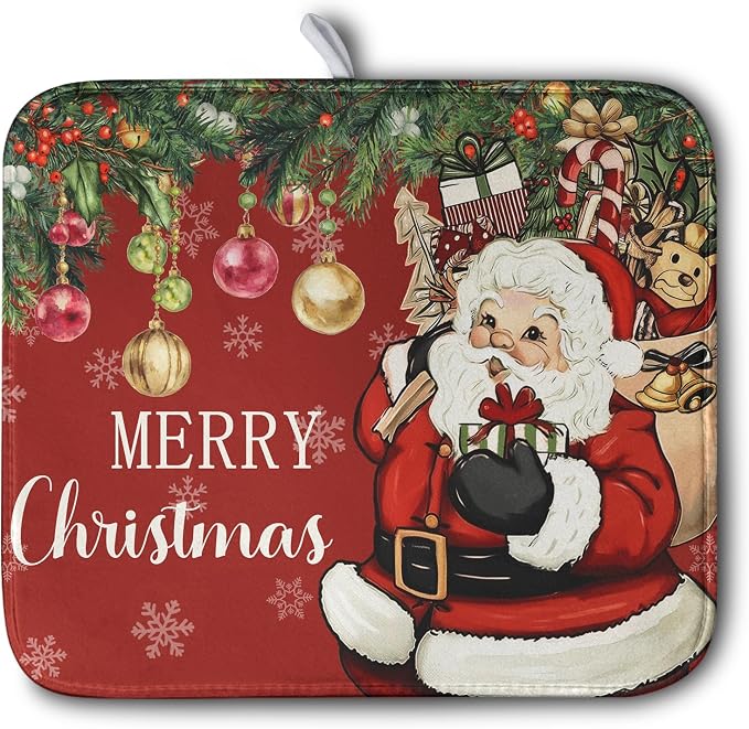 Merry Christmas Dish Drying Mat Santa Claus Kitchen Drainer Mats Microfiber by Kwlegh
