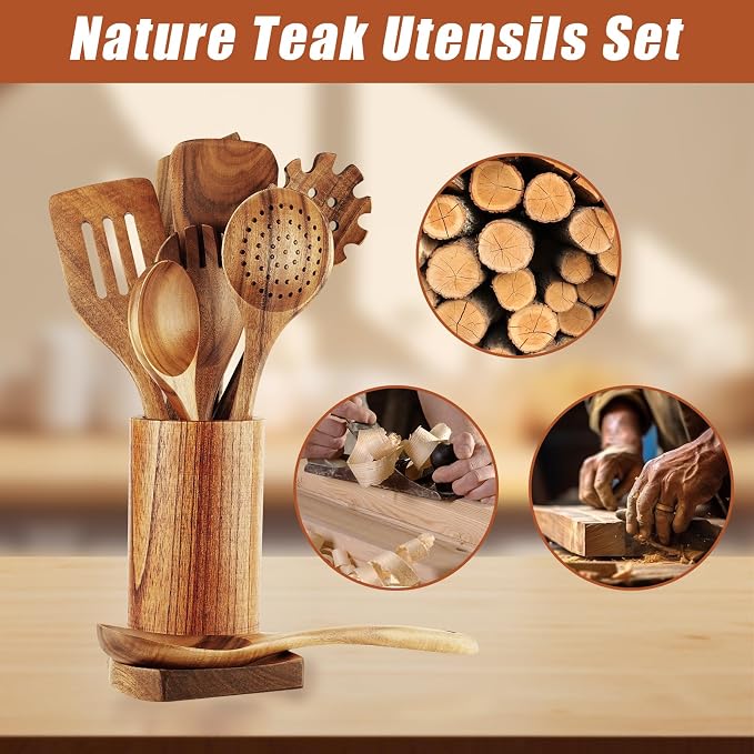FJNATINH Wooden Spoons for Cooking, Wooden Kitchen Utensils Set for Nonstick - Image 3
