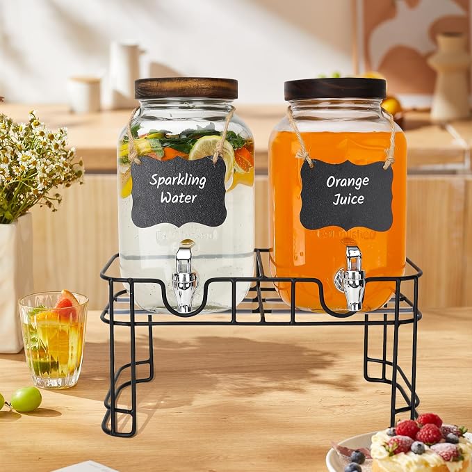 Glass Drink Dispensers For Parties, 2 PACK 1 Gallon Beverage Dispenser - Image 6