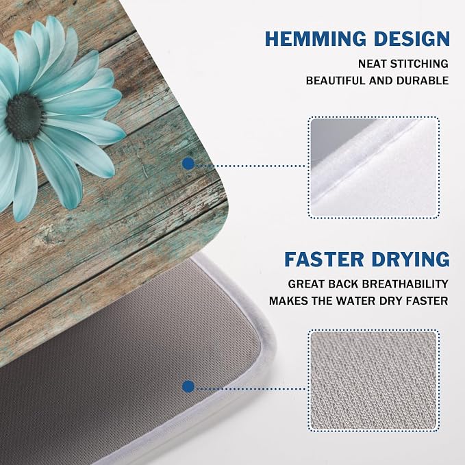 Teal Sunflowers Drying Mat 24x18 Inch, Summer Wooden Board Drying Mat - Image 4